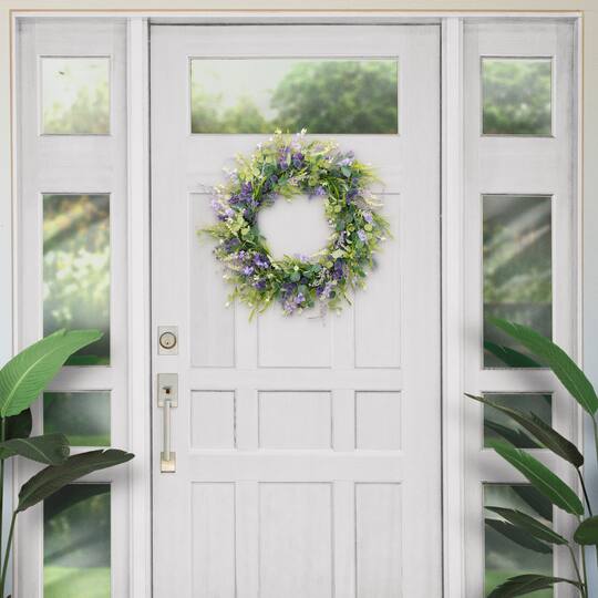 30'' Green Eucalyptus and Purple Floral Spring Wreath